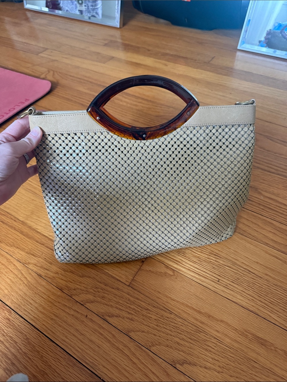 Antique vintage Whiting & Davis Woven Handbag Tortoiseshell Handle
